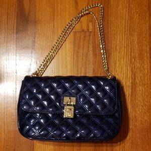 Ann Klein patent navy quilt handbag